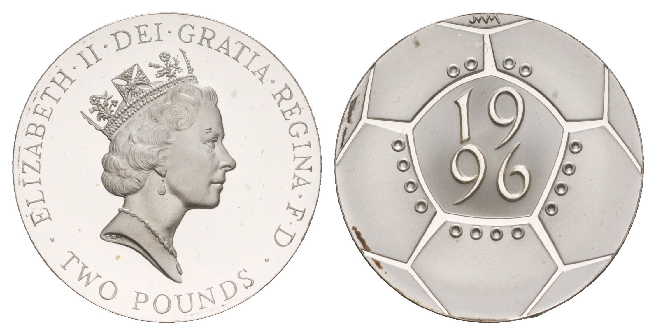 Великобритания 2 фунта 1996 Euro'96 Футбольный чемпионат KM 973a, Spink K7 серебро PROOF 11-252-13