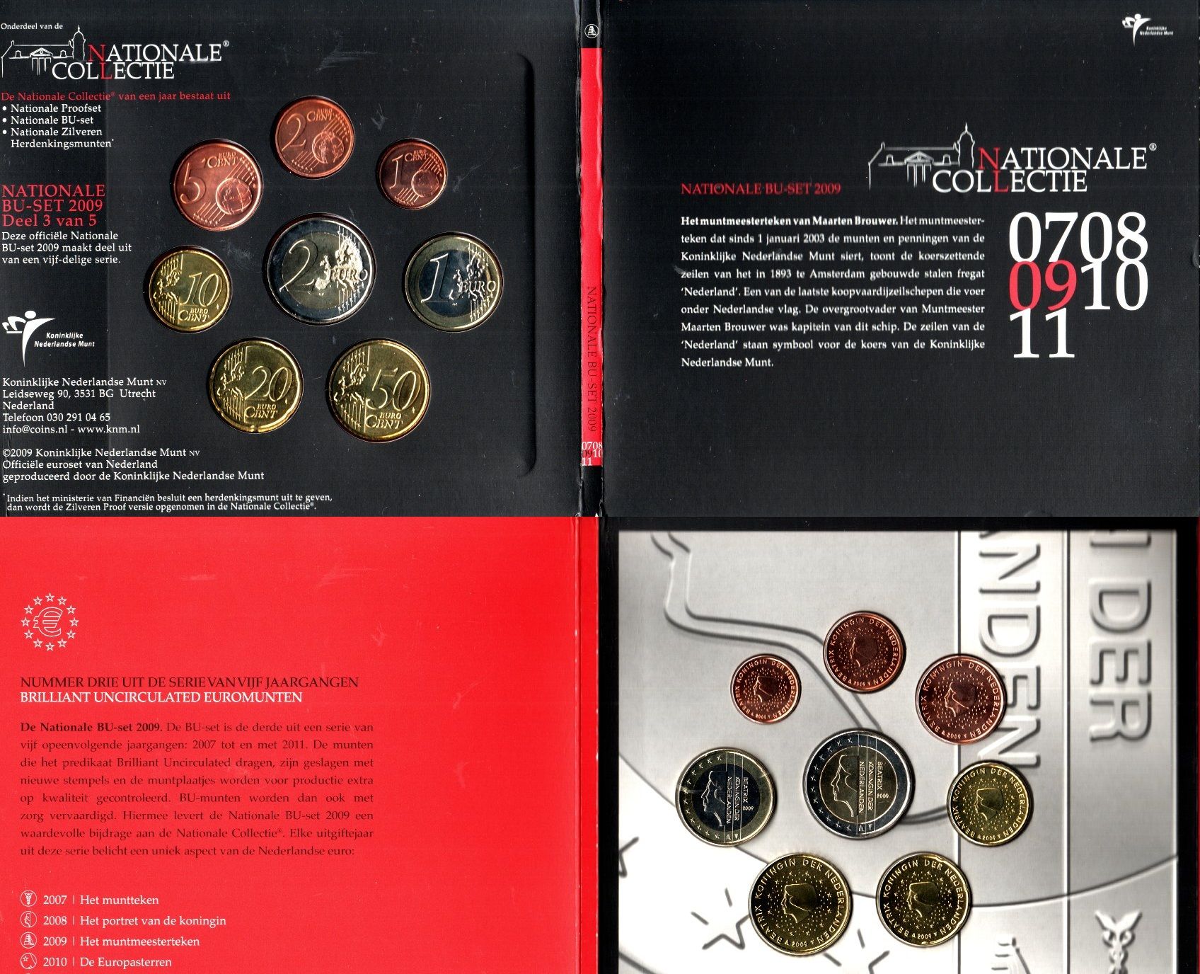 Нидерланды годовой евронабор из 8 монет (1, 2, 5, 10, 20 и 50 евроцентов; 1 и 2 евро) 2009 в оригинальном буклете KM 234, 235, 236, 268, 268, 270, 271 и 272 BU 8-2-05-73