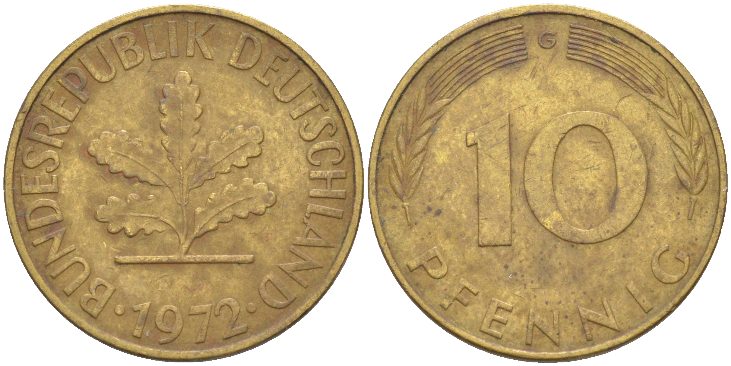 ФРГ 10 пфеннигов 1972 G KM 108, J. 383 сталь плакированная латунью 56-827