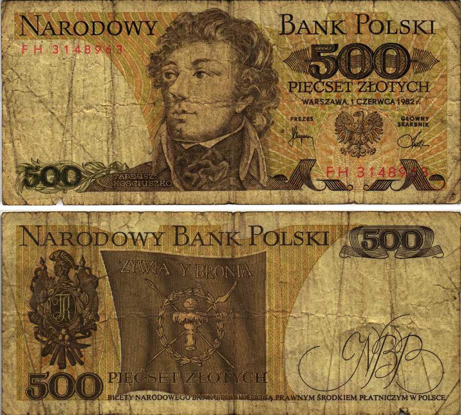 Польша 500 злотых 1982 Тадеуш Костюшко Pick 145 d бумага 7215-15-3-1