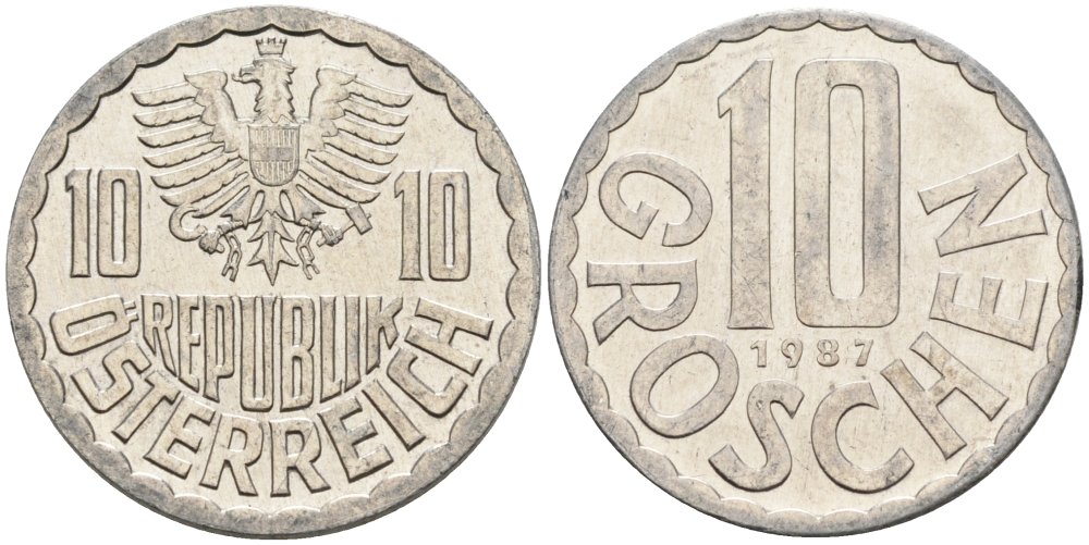 Австрия 10 грошей 1987 KM 2878 алюминий 4575-423