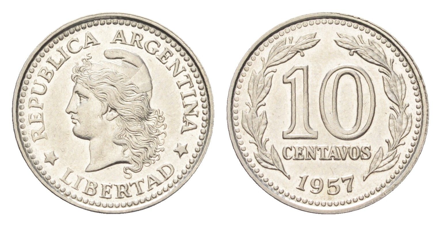 Аргентина 10 сентаво 1957 KM 54 сталь плакированная никелем UNC 4664-164