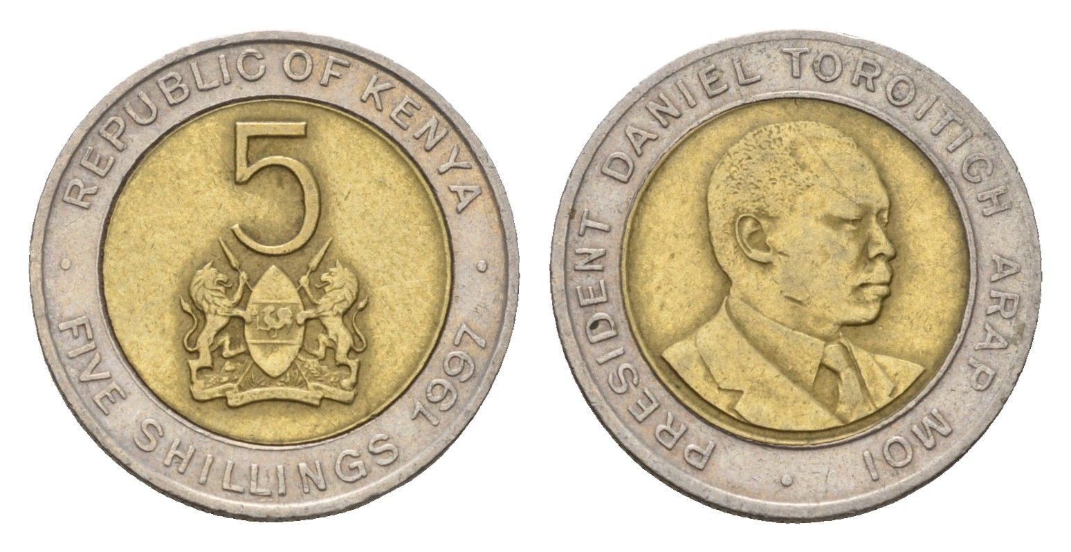 Кения 5 шиллингов 1997 Дэниэл арап Мои KM 30 биметалл 4702-459