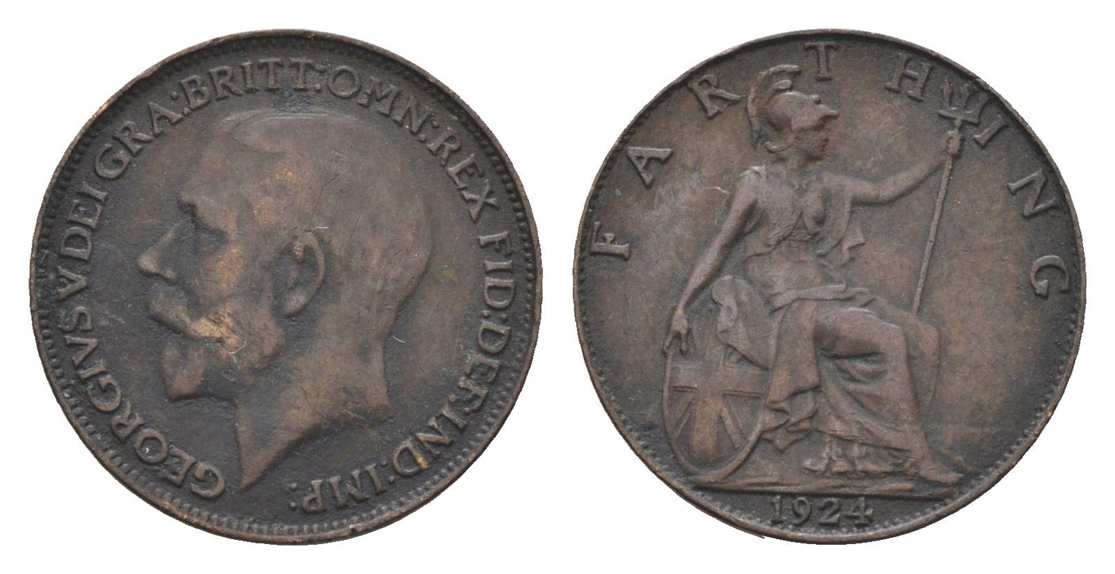 Великобритания 1 фартинг 1924 Георг V (1910-1936) KM 808.2, Spink 4060 бронза 4664-261