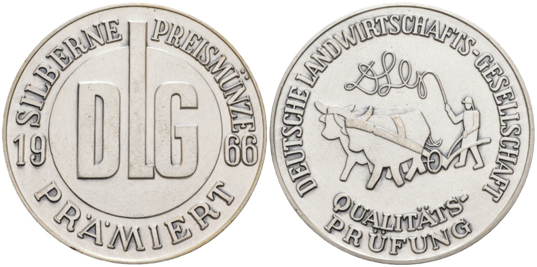 Германия медаль 1966 аудиторское общество по качеству, премирует серебряной медалью DLG, диаметр 41 мм.  белый металл    11-271-11