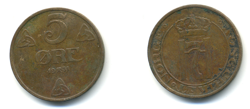 НОРВЕГИЯ 5 ЭРЕ 1931 KM 368 бронза 86-737