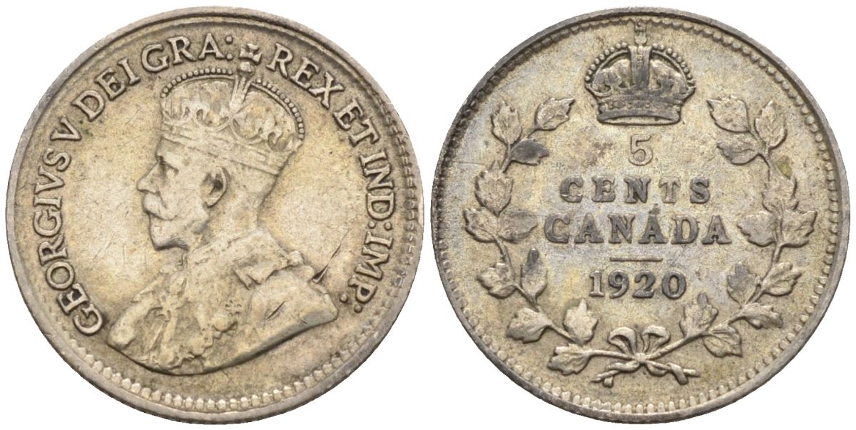Канада 5 центов 1920 Георг V (1910-1936) KM 22а серебро 4585-728