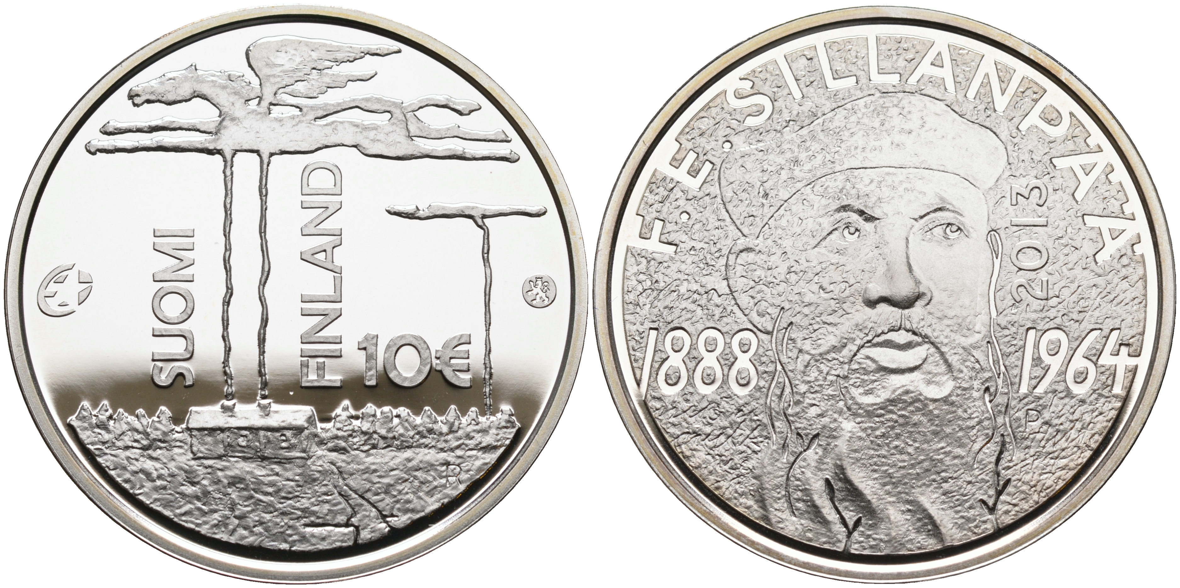 Финляндия 10 евро 2013 Франс Эмиль Силланпяя, писатель KM 201 серебро  PROOF  11-164-31