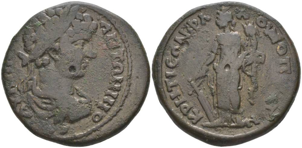 Римская Империя, Провинция Вифиния, Кратея-Флавиополь АЕ 211 - 217 Каракалла, бюст императора / Тихе с корабельным рулем и рогом Изобилия, 12,24 гр, RRR медь 1073-22-35