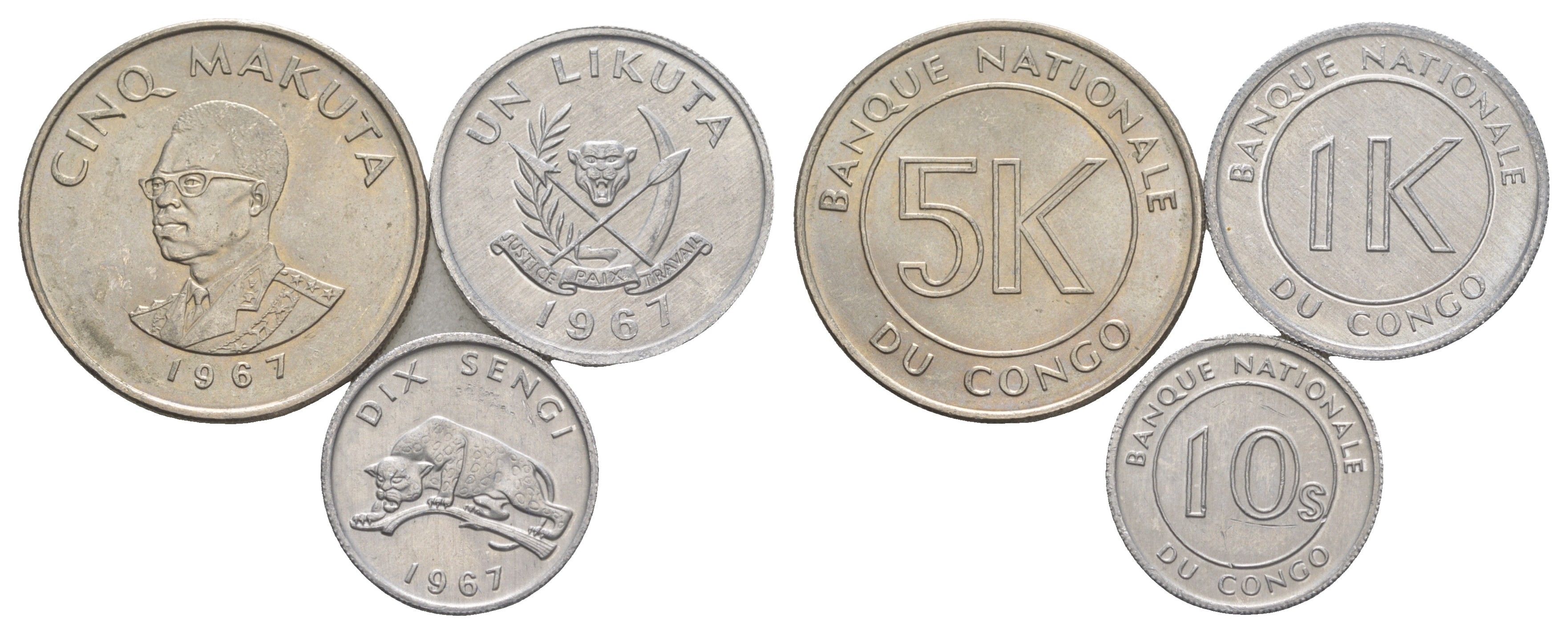 ДР Конго набор из 3 монет (10 сенжи, 1 ликута и 5 макут) 1967 KM 7, 8 и 90 UNC 4652-1121-1123