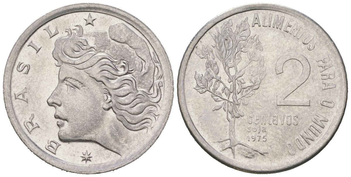 Бразилия 2 сентаво 1975 ФАО - Соя KM 586 нержавеющая сталь aUNC 4596-216