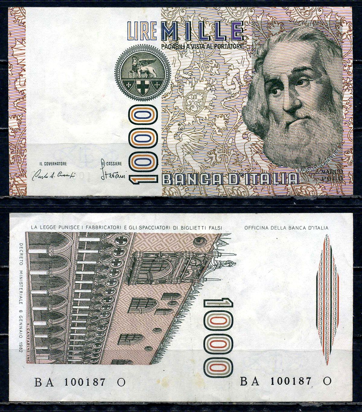 Италия 1000 лир 1982 Дворец дожеи, Марко Поло Pick 109 a бумага 6294-34-2-2