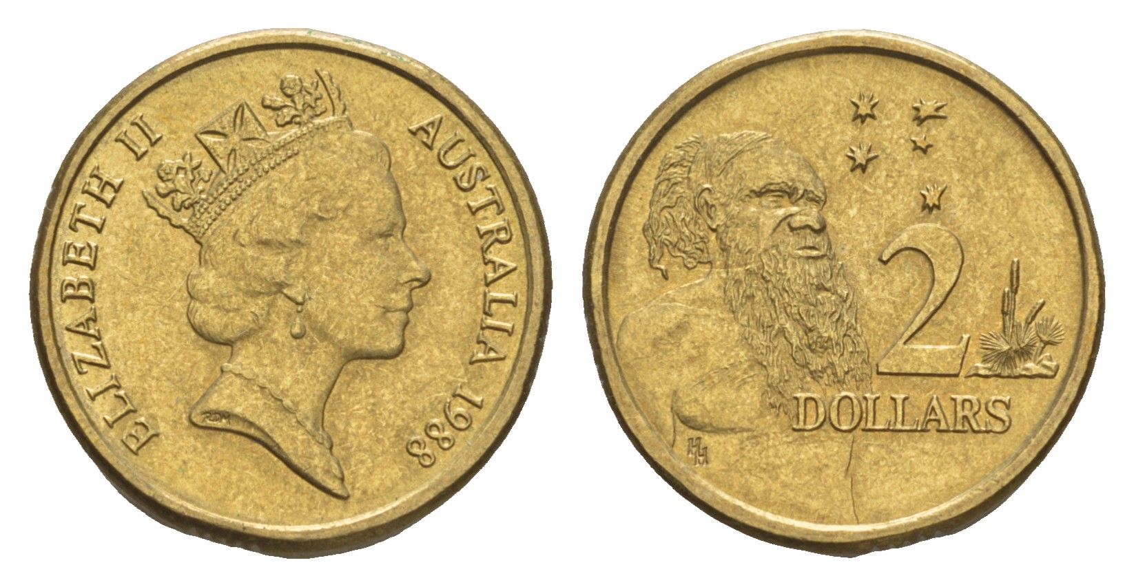 Австралия 2 доллара 1988 абориген, Елизавета II (1952-2022) KM 101 алюминиевая бронза 4658-119