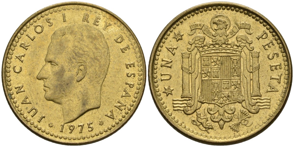 Испания 1 песета 1975 (78) Хуан Карлос I (1975-2014) KM 806 алюминиевая бронза 4604-242