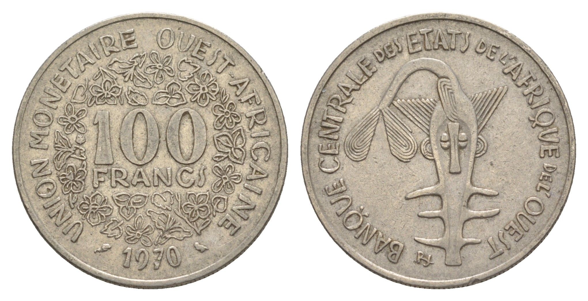 Западная Африка (BCEAO) 100 франков 1970 Центральный банк государств Западной Африки KM 4 никель 4642-321