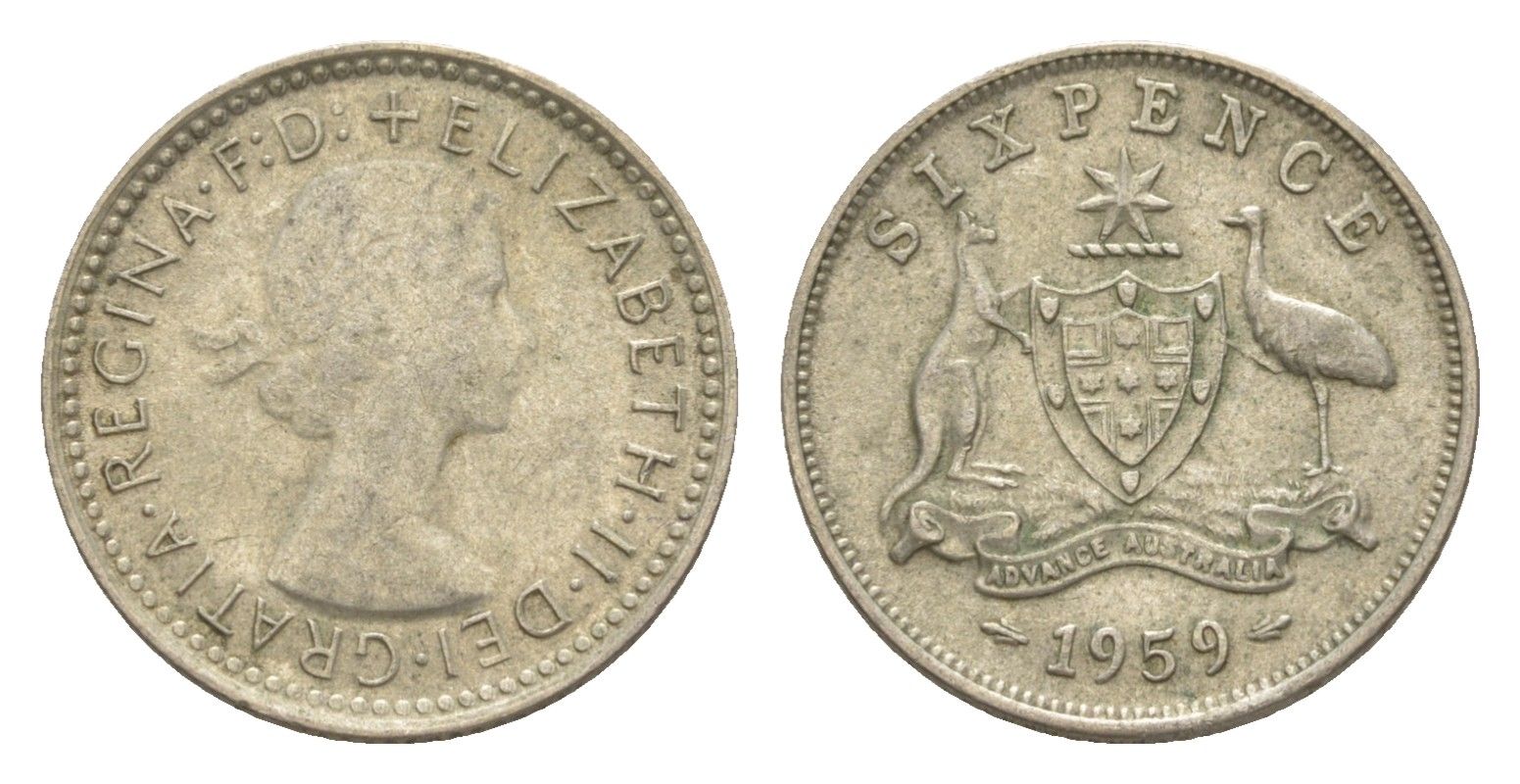 Австралия 6 пенсов 1959 Елизавета II (1952-2022) KM 58 серебро 4588-734