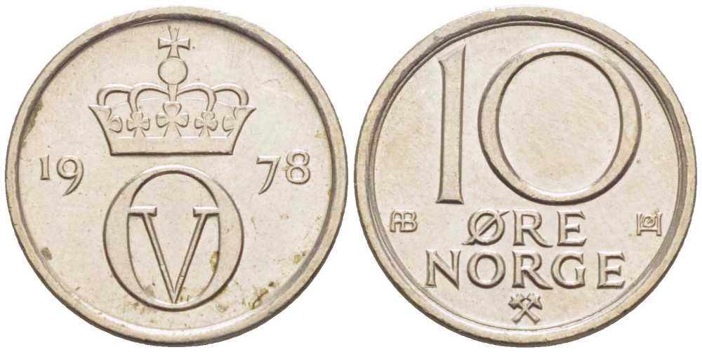 Норвегия 10 эре 1978 Улаф V (1957-1991) KM 416 медно-никель 3309-723