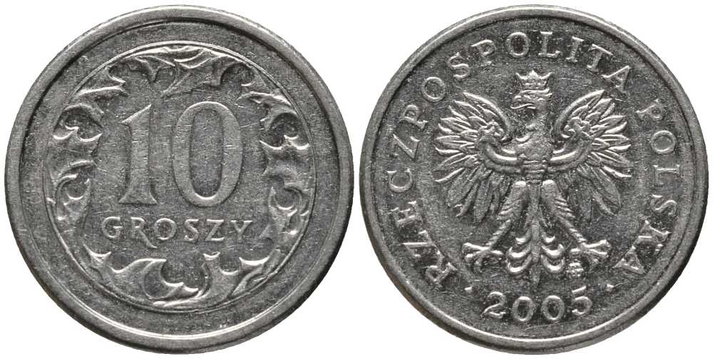 Польша 10 грошей 2005 MW KM 279 медно-никель 201-448