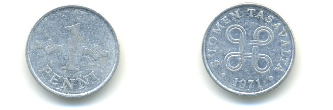 Финляндия 1 пенни 1971 KM 44а алюминий 80-838