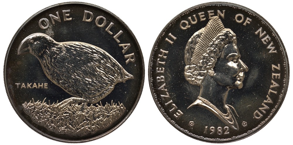 Новая Зеландия 1 доллар 1982 птица тукан, Елизавета II (1952-2022) KM 51 медно-никель UNC 4537-124