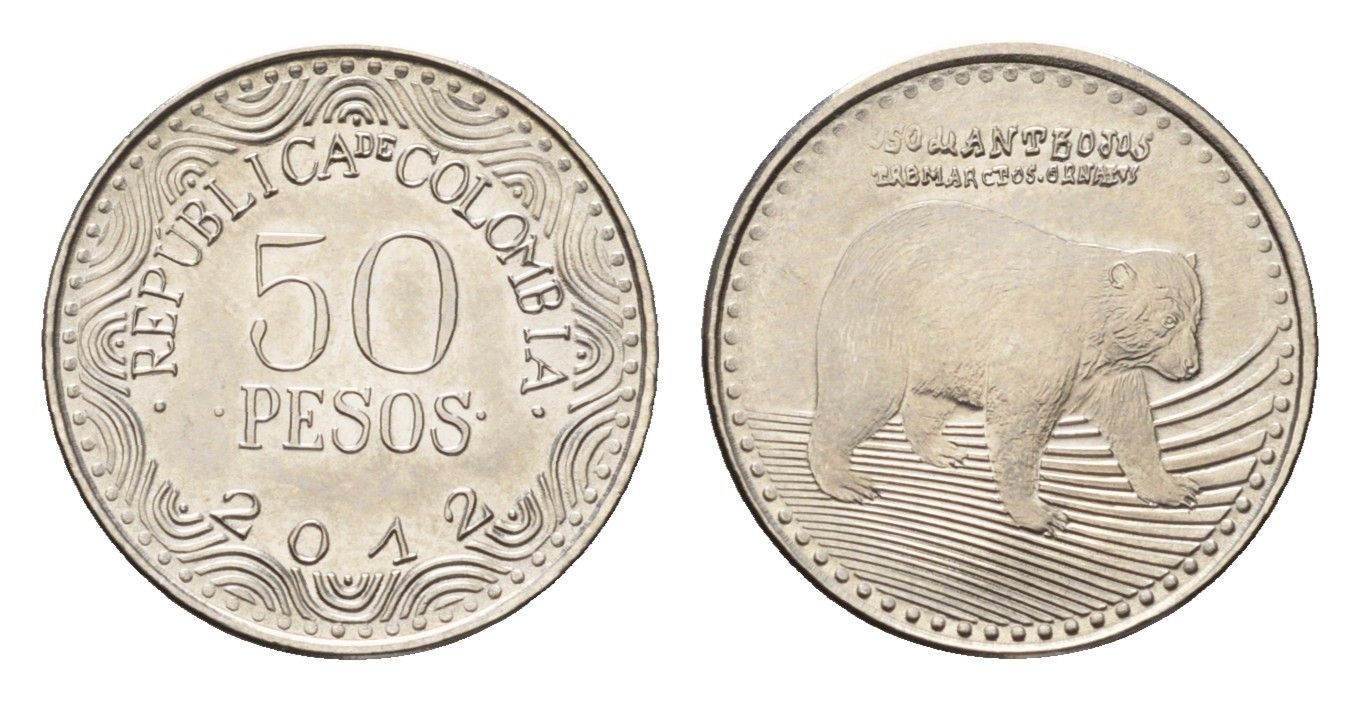 Колумбия 50 песо 2012 KM 295 сталь плакированная никелем UNC 4696-1245
