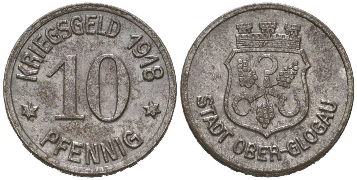 Оберглогау (Глогувек) (Верхняя Силезия) 10 пфеннингов 1918 Funck 388.1, Men18 24349.1 железо 4169-1239