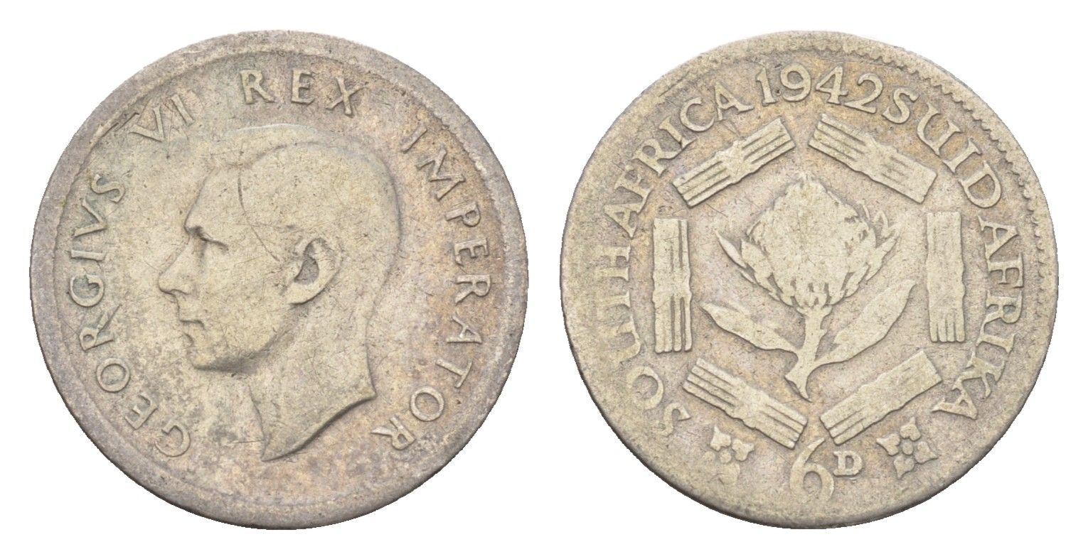ЮАР 6 пенсов 1942 Георг VI (1936-1952) KM 27 серебро 4679-142