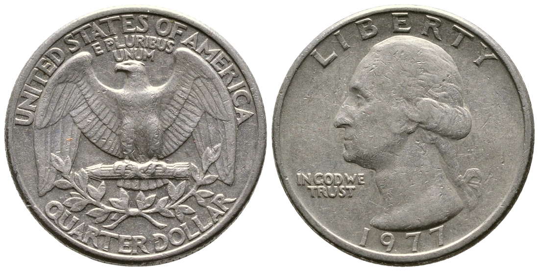 США 25 центов (квотер) 1977 Вашингтон KM A164a медь плакированная медно-никелем 4610-553