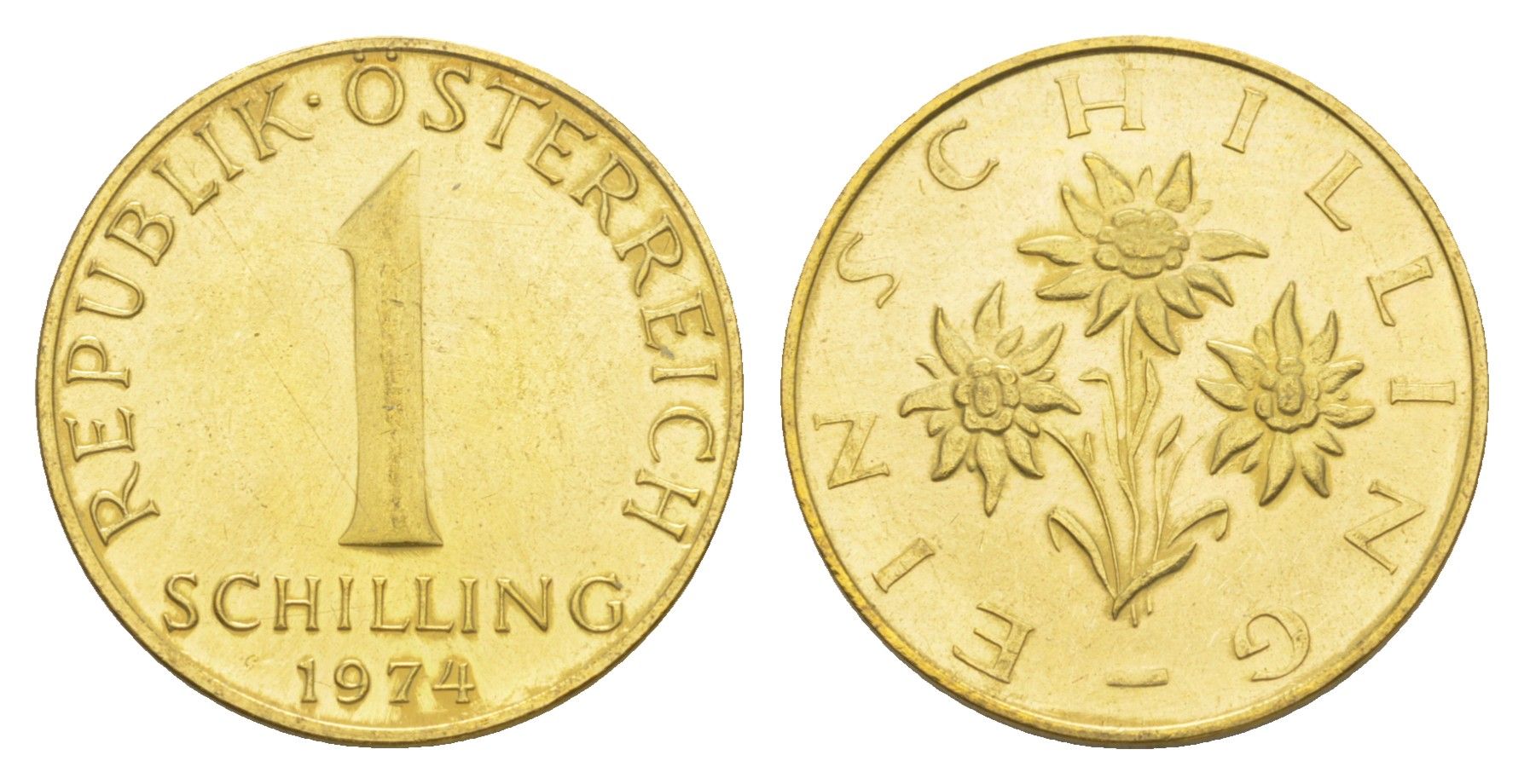 Австрия 1 шиллинг 1974 KM 2886 алюминиевая бронза PROOF 4561-523