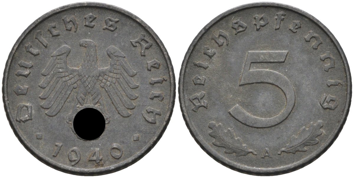 Германия 5 рейхспфеннигов 1940 A, KM 100 цинк 100-547