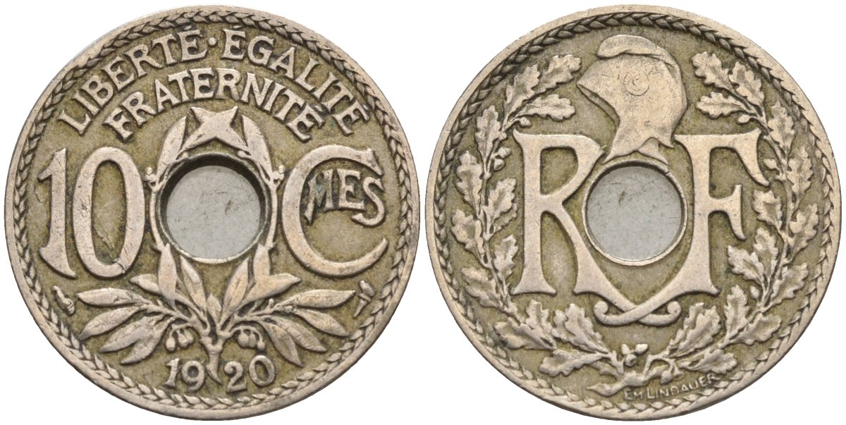 Франция 10 сантимов 1920 KM 866a, Le Franc 138.3 медно-никель 4143-851