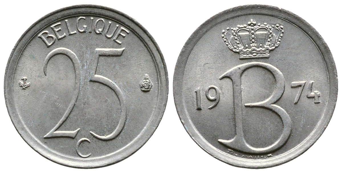 БЕЛЬГИЯ 25 САНТИМОВ 1974 BELGIQUE KM 153.1 медно-никель 4110-1625