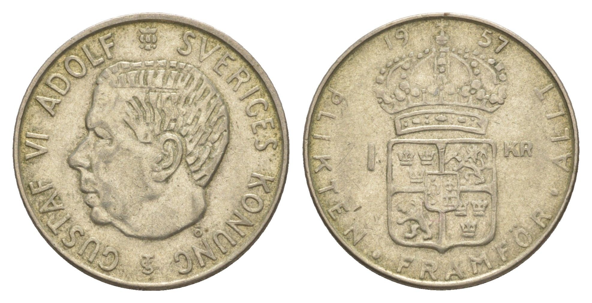 Швеция 1 крона 1957 TS, Густав VI Адольф (1950-1973) KM 826 серебро 4650-252