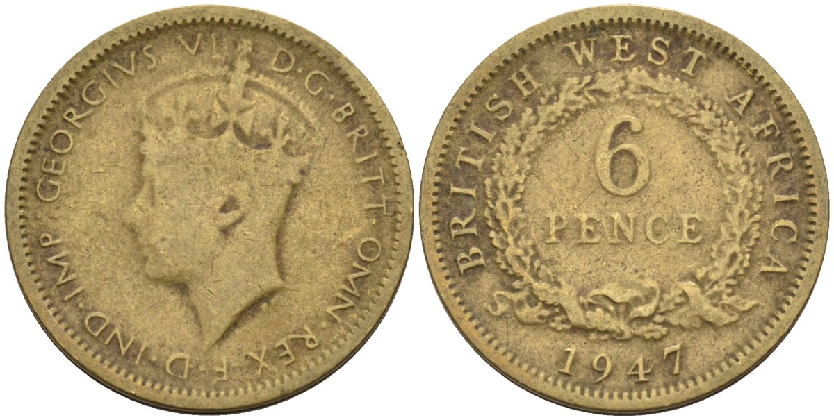 Британская Западная Африка 6 пенсов 1947 Георг VI (1936-1952) KM 22 никель-латунь 4588-721