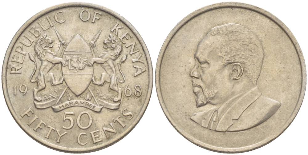 Кения 50 центов 1968 Джомо Кениата KM 4 медно-никель 4551-846