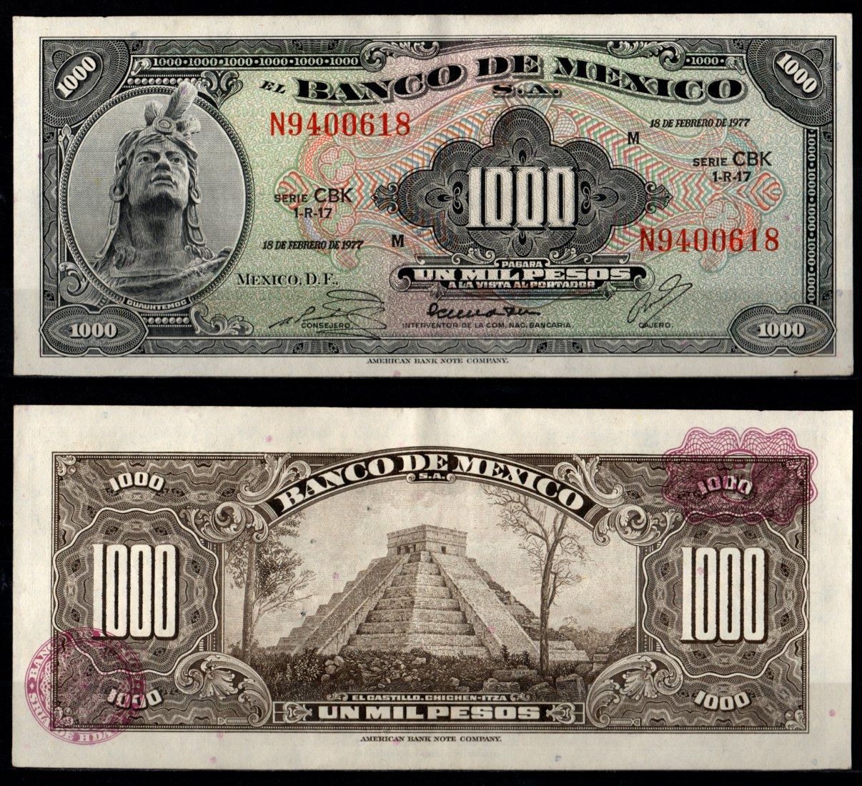 Мексика 1000 песо 1977 Pick 52 t бумага 7198-2-2-2