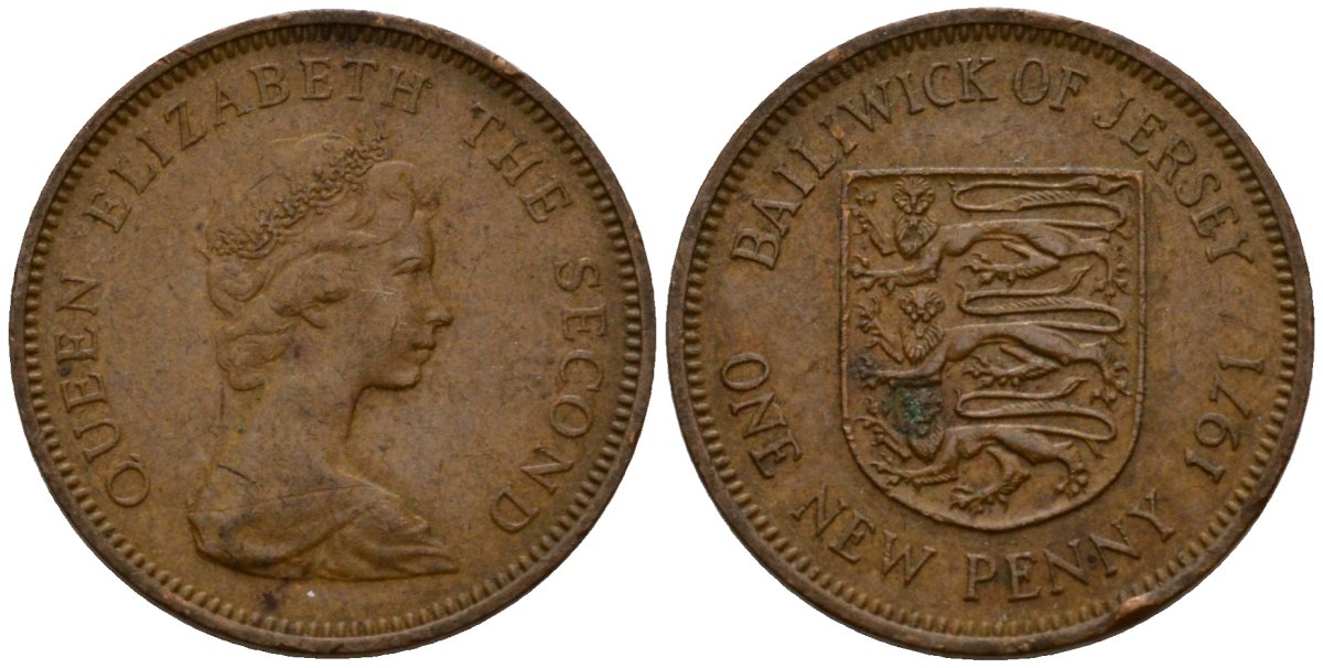 Джерси 1 новый пенни 1971 Елизавета II (1952-2022), герб KM 30 бронза 4602-843