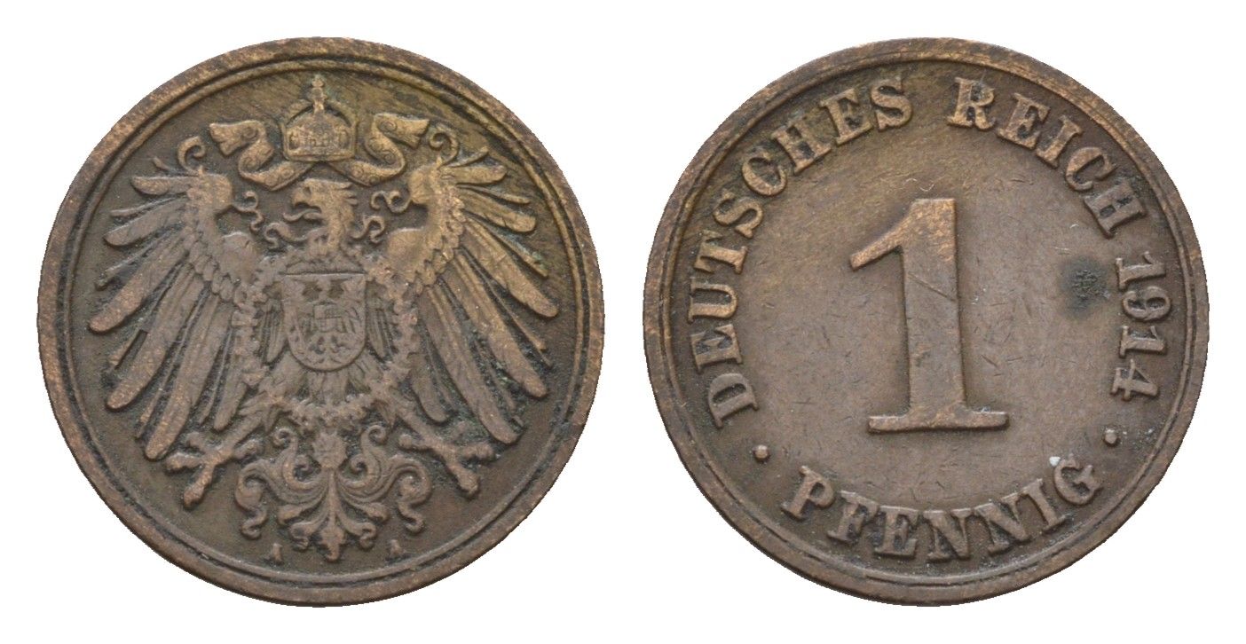 Германия 1 пфенниг 1914 A, Вильгельм II (1888-1918) KM 10, J. 10 медь 4684-1117