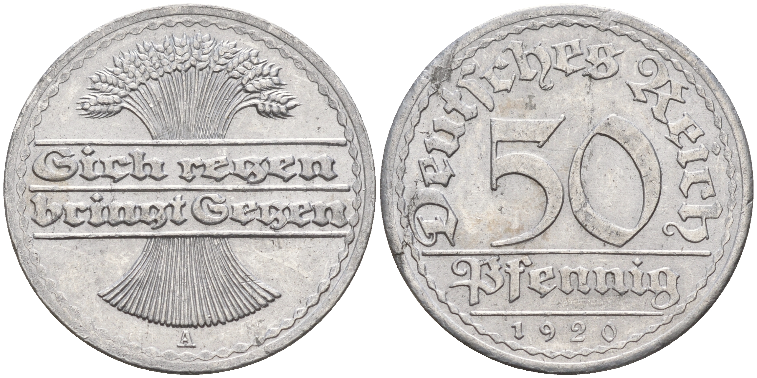 Германия 50 пфеннигов 1920 А KM 27 J. 301 алюминий    4153-254