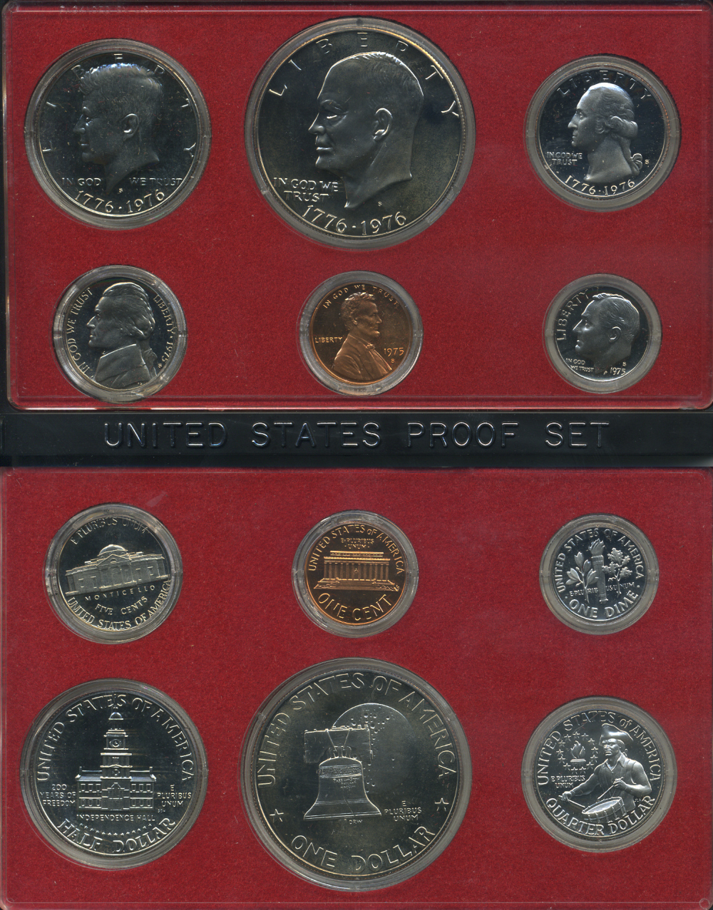 США официальный набор из 6 монет 1975 S, набор президентов, в пластике, оригинальная коробка PROOF 00-00