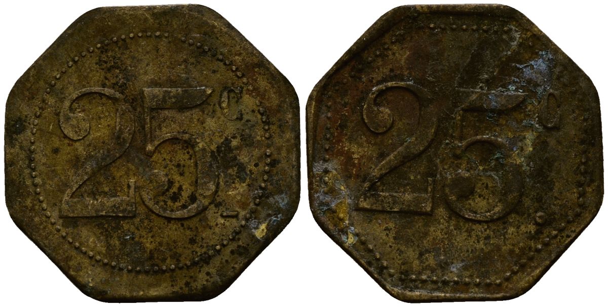 Франция 25 сантимов XIX-XX век ресторанный жетон латунь 4166-451