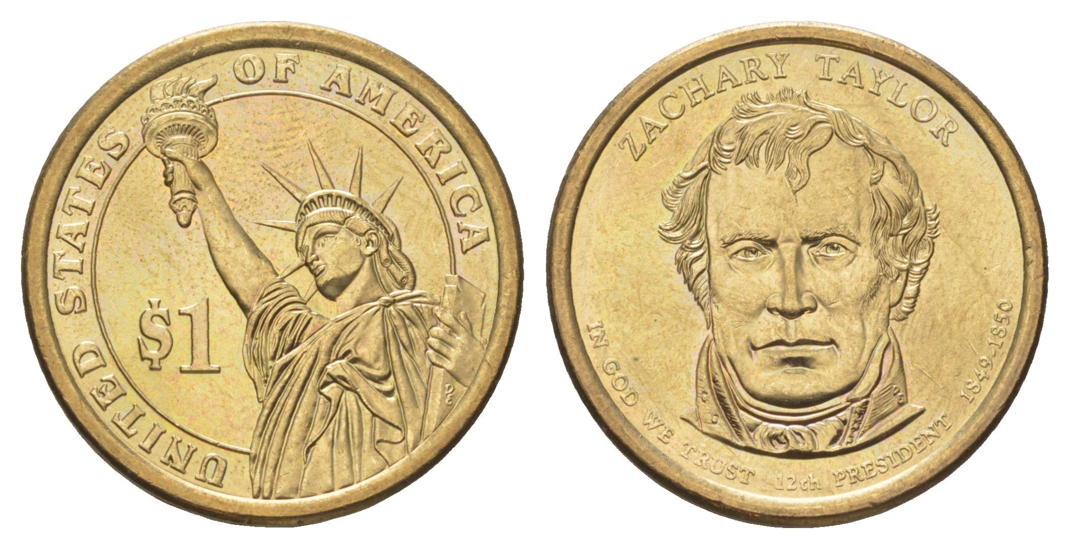 США 1 доллар 2009 D, Президент США - Закари Тейлор (1849-1850) KM 453 медь с марганцево-латунным покрытием UNC 4629-247