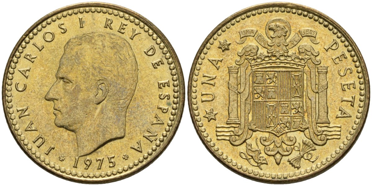 Испания 1 песета 1975 (80) Хуан Карлос I (1975-2014) KM 806 алюминиевая бронза 4604-252