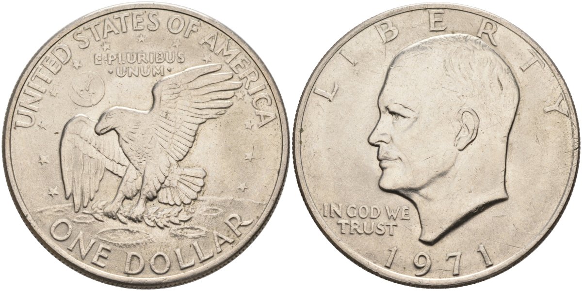 США 1 доллар 1971 Президент Эйзенхауэр, лунный орел KM 203 медь плакированная медно-никелем 35-213