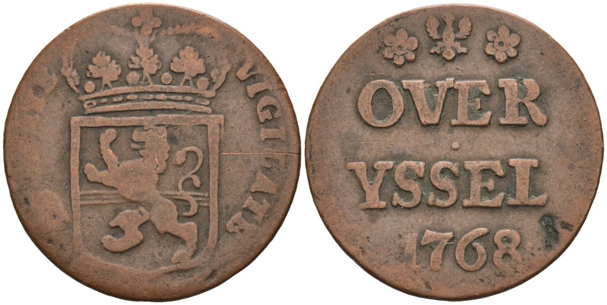 Оверэйсел (Overyssel), Нидерланды 1 дуит 1768 KM 90 медь 4575-1254
