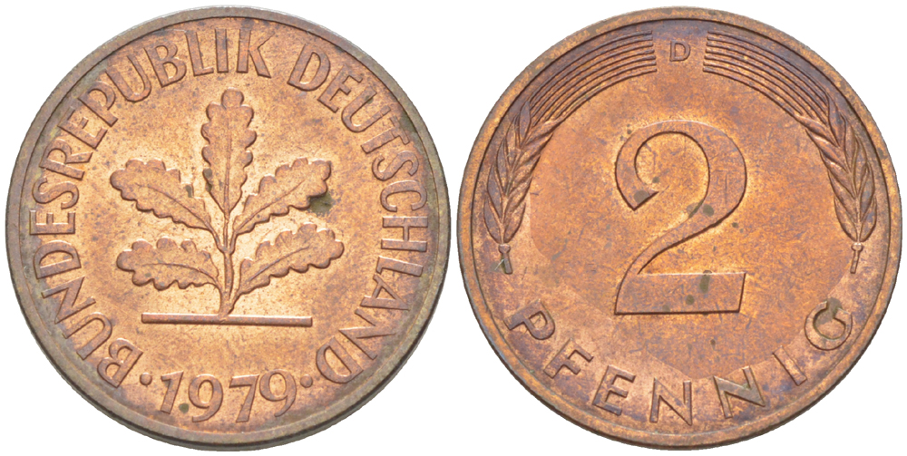 ФРГ 2 ПФЕННИГА 1979 D KM 106а, J. 381а сталь плакированная сталь плакированная медьюю 4181-834