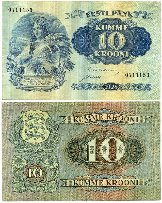 Эстония 10 крон 1928 крестьянка Pick 63a бумага 7457-20-2-1