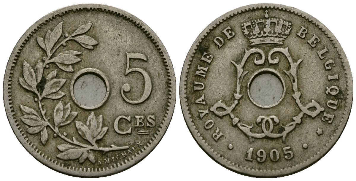 Бельгия 5 сантимов 1905 Belgique KM 54 медно-никель 4173-366