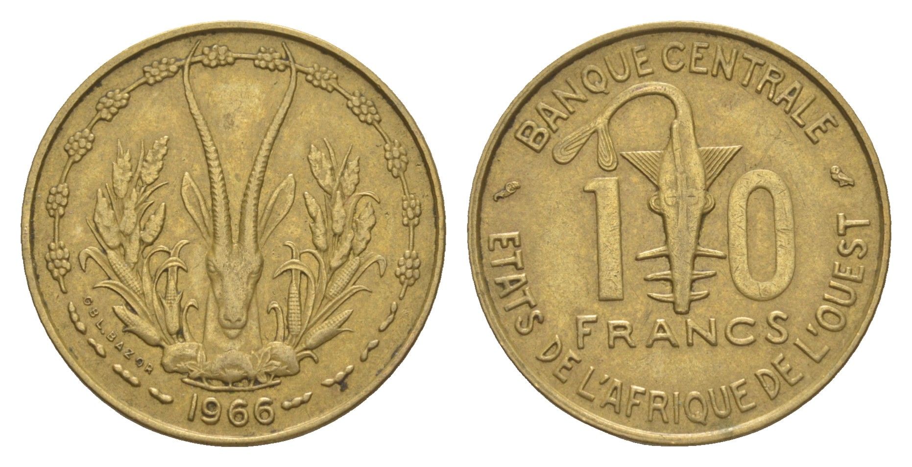 Западная Африка (BCEAO) 10 франков 1966 KM 1a медь алюминий никель 4175-1045