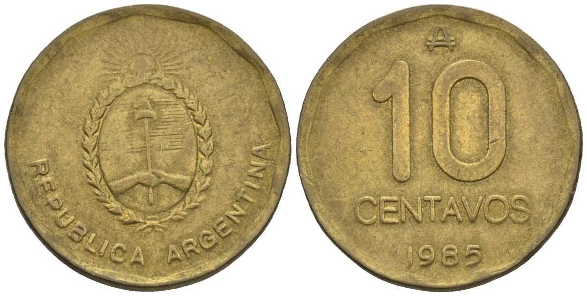 Аргентина 10 сентаво 1985 герб KM 98, Schon 98 латунь    60-1035